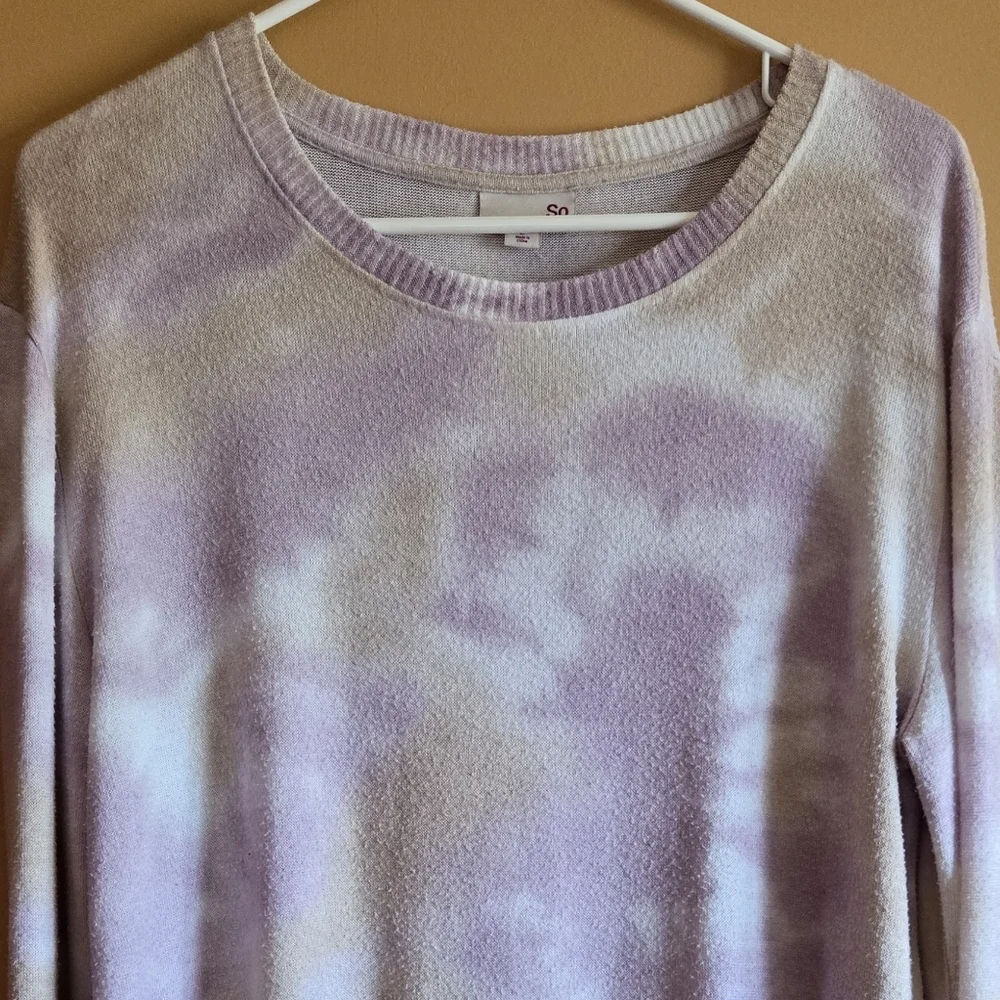 SO Lavender Tie-Dye Ruffle Ribbed Hem Sweater, L - Picture 2 of 4